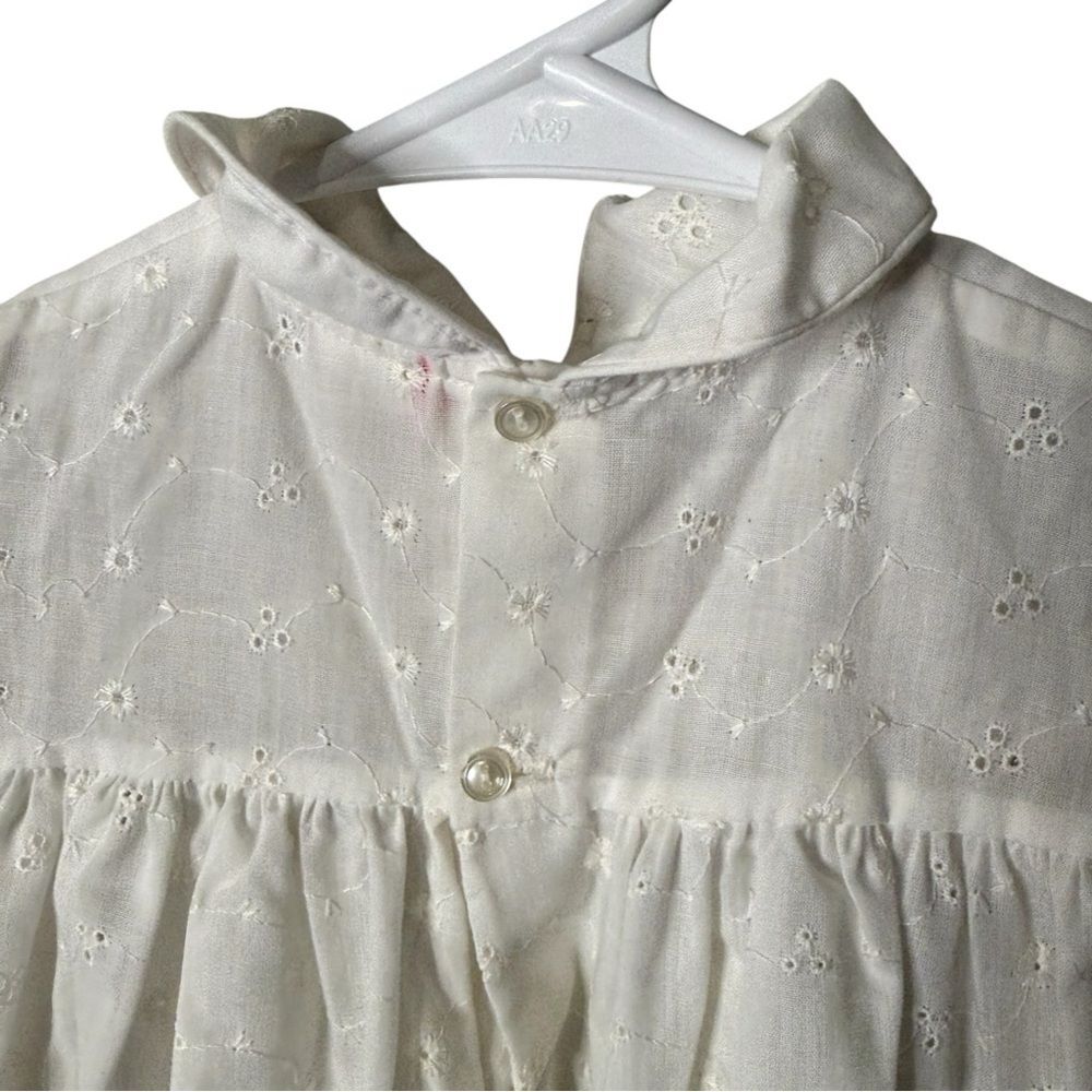 Vintage White Eyelet Lace Baby Dress 24 Months Pink Ribbon Floral - Picture 4 of 5